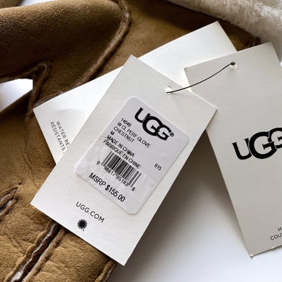 UGG Classic Perforated Genuine Shearling Suede Gloves Size Medium Chestnut - Picture 5 of 6